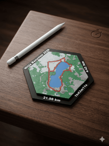 Hexagonal TrailTrace terrain piece with a highlighted route line