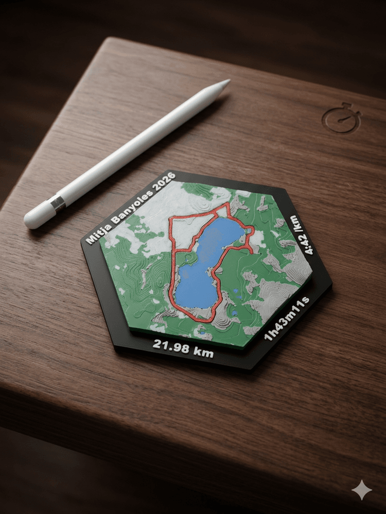 Hexagonal TrailTrace terrain piece with a highlighted route line